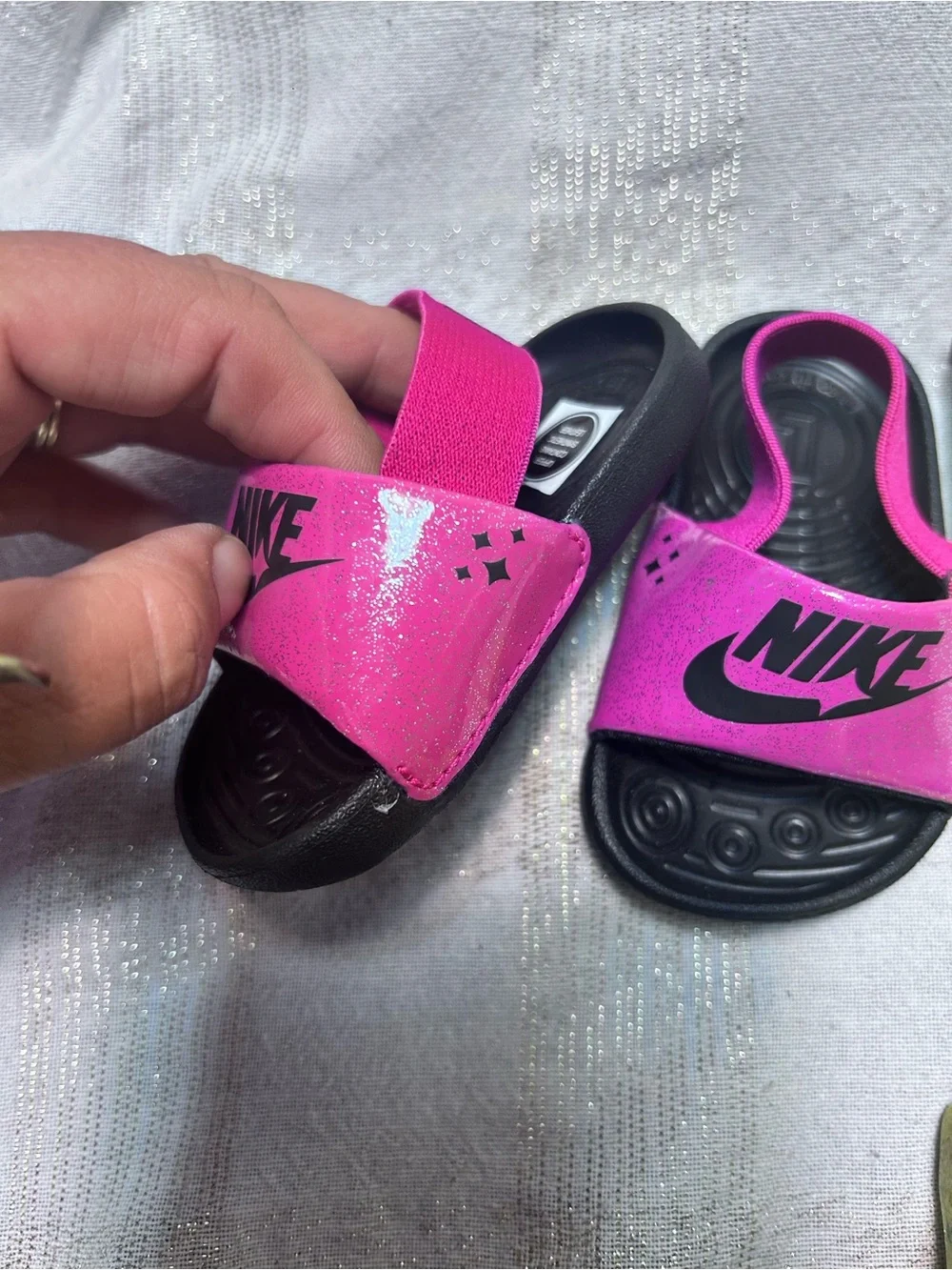 Nike Kids Pink and Black Slide Sandals